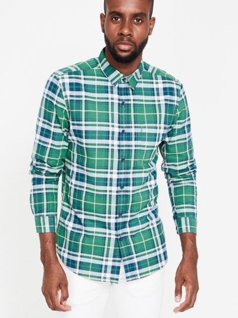 

Fame Forever by Lifestyle Men Green & White Slim Fit Checked Casual Shirt