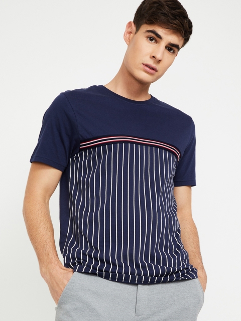 

Fame Forever by Lifestyle Men Navy Blue Striped Round Neck T-shirt