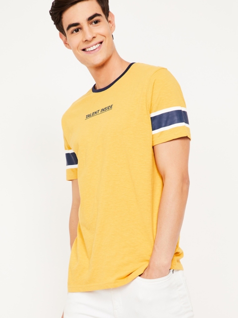 

Fame Forever by Lifestyle Men Yellow Printed Round Neck T-shirt