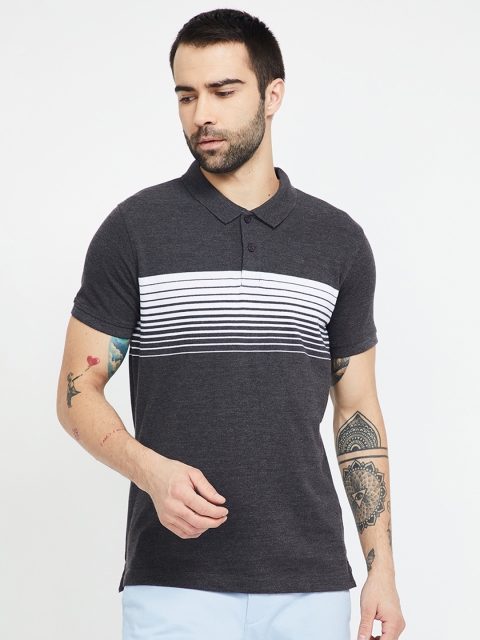 

Fame Forever by Lifestyle Men Grey & Off-White Striped Polo Collar T-shirt