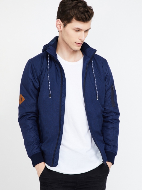 

Fame Forever by Lifestyle Men Navy Blue Solid Hooded Bomber Jacket