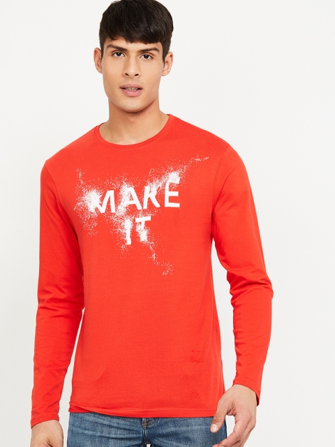 

Fame Forever by Lifestyle Men Coral Red Printed Round Neck T-shirt