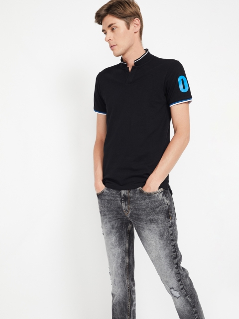 

Fame Forever by Lifestyle Men Black Solid Polo Collar T-shirt