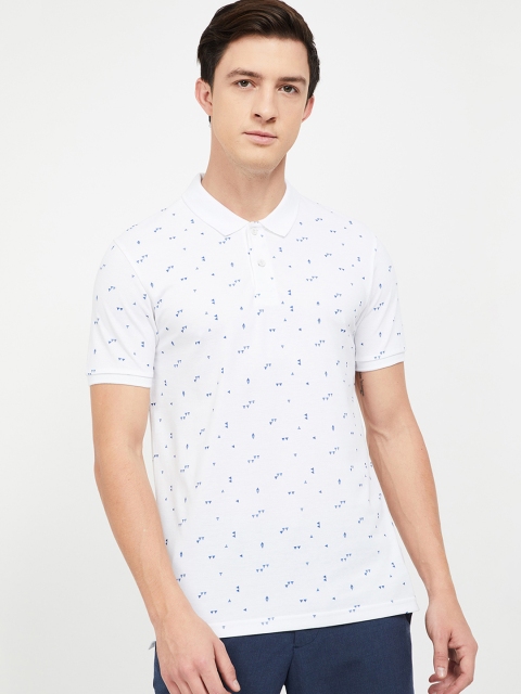 

Fame Forever by Lifestyle Men White & Blue Printed Polo Collar T-shirt