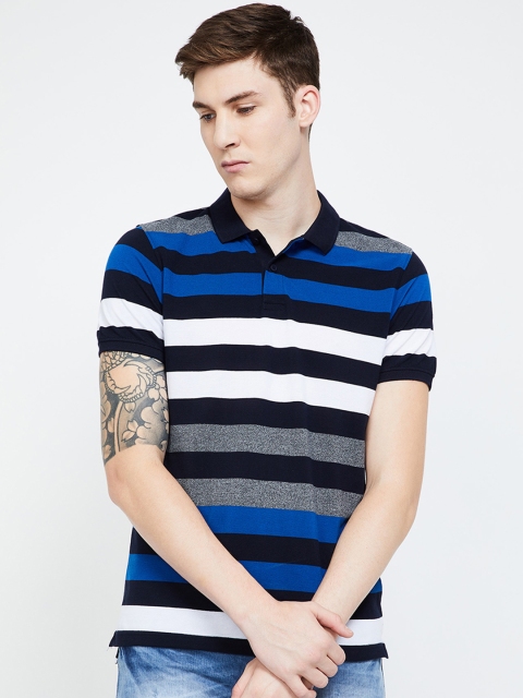 

Fame Forever by Lifestyle Men Blue Striped Polo Collar T-shirt