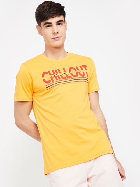 

Fame Forever by Lifestyle Men Mustard Yellow Printed Round Neck T-shirt