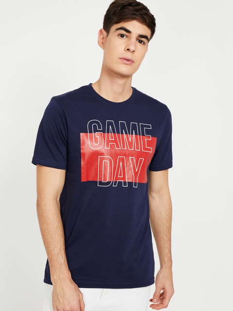 

Fame Forever by Lifestyle Men Navy Blue Printed Round Neck T-shirt