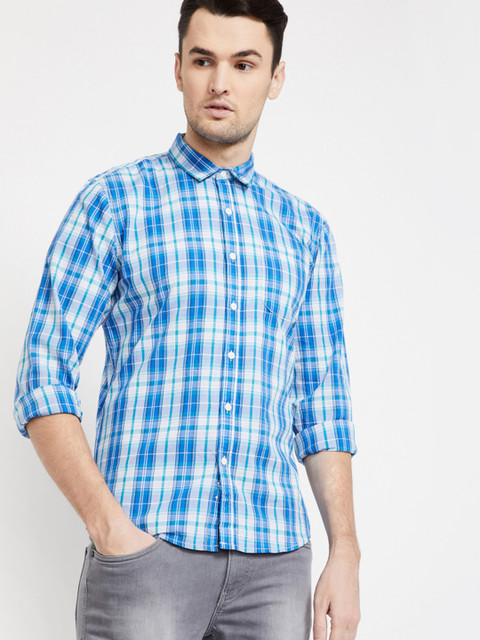 

Fame Forever by Lifestyle Men Blue & White Slim Fit Checked Casual Shirt