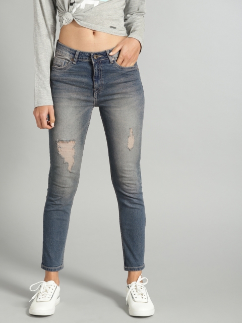 

Roadster Women Blue Skinny Fit Mid-Rise Ankle Length Mildly Distressed Stretchable Jeans
