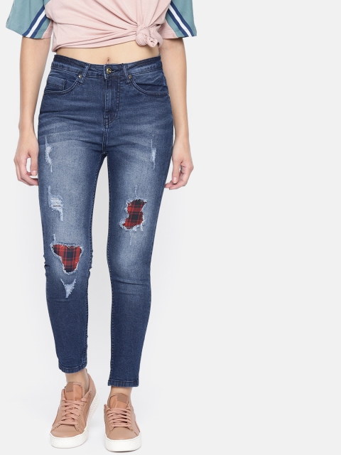 

Roadster Women Blue Skinny Fit Mid-Rise Highly Distressed Stretchable Cropped Jeans