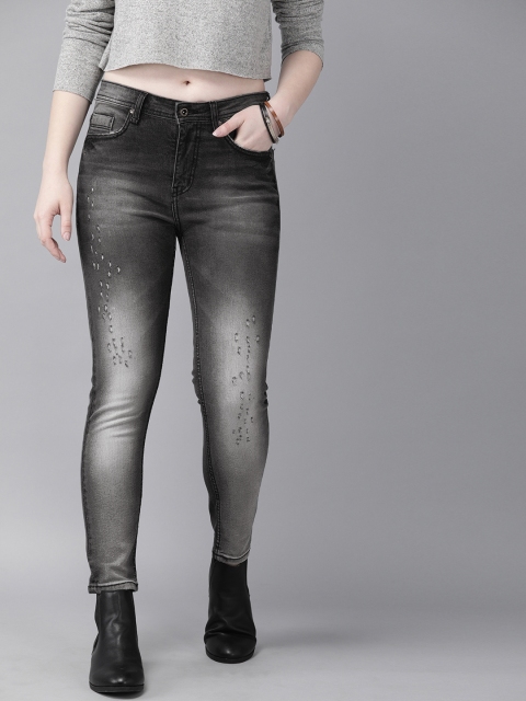 

Roadster Women Black Skinny Fit Mid-Rise Low Distress Stretchable Jeans