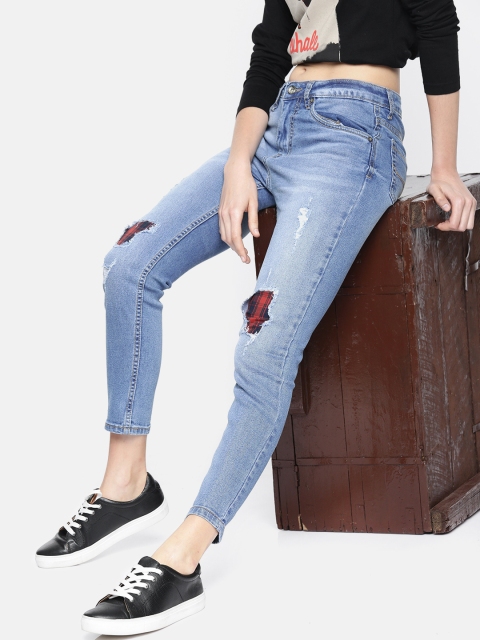 

Roadster Women Blue Skinny Fit Mid-Rise Highly Distressed Stretchable Cropped Jeans