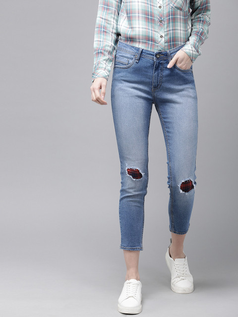 

Roadster Women Blue Skinny Fit Mid-Rise Mildly Distressed Stretchable Jeans