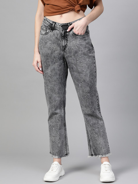 

Roadster Women Charcoal Grey Straight Fit Mid-Rise Clean Look Stretchable Jeans