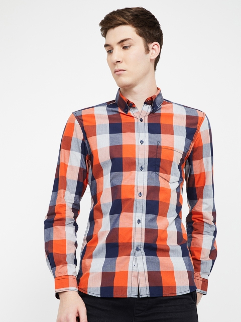 

CODE by Lifestyle Men Orange & Navy Blue Slim Fit Checked Casual Shirt