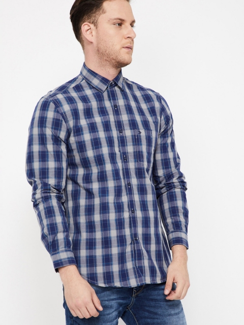 

CODE by Lifestyle Men Navy Blue Slim Fit Checked Casual Shirt