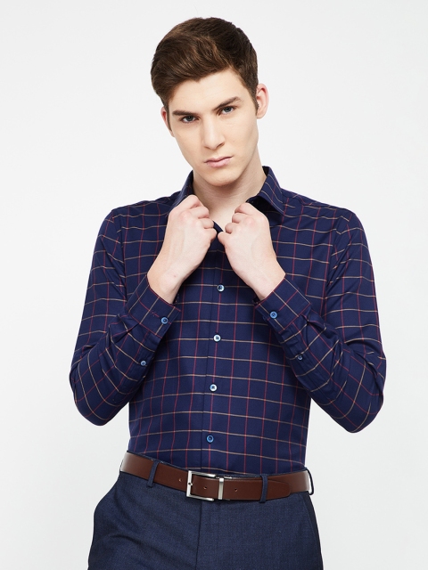 

CODE by Lifestyle Men Navy Blue Slim Fit Checked Casual Shirt