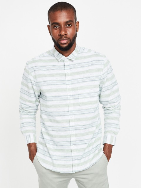 

CODE by Lifestyle Men Green & Off-White Regular Fit Striped Casual Shirt