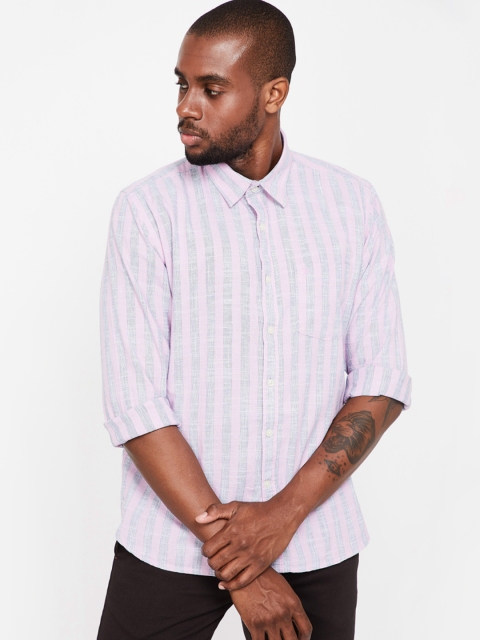 

CODE by Lifestyle Men Purple & Grey Regular Fit Striped Casual Shirt