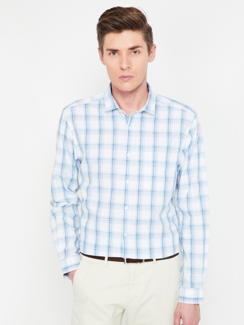

CODE by Lifestyle Men White & Blue Slim Fit Checked Casual Shirt