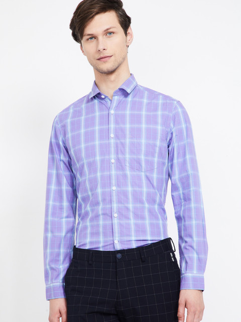

CODE by Lifestyle Men Purple & Off-White Slim Fit Checked Casual Shirt