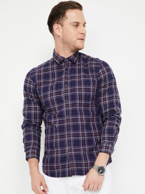 

CODE by Lifestyle Men Navy Blue Slim Fit Checked Casual Shirt