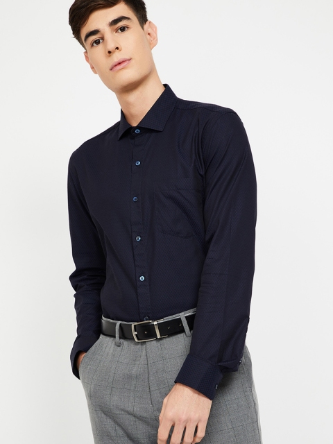 

CODE by Lifestyle Men Navy Blue Slim Fit Self Design Formal Shirt