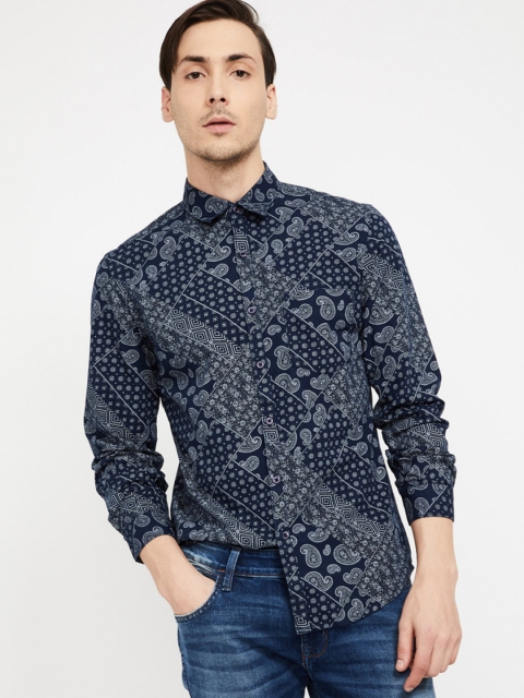 

CODE by Lifestyle Men Navy Blue Slim Fit Printed Casual Shirt