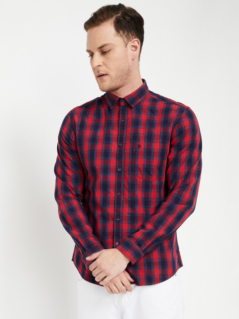 

CODE by Lifestyle Men Red & Navy Blue Slim Fit Checked Casual Shirt