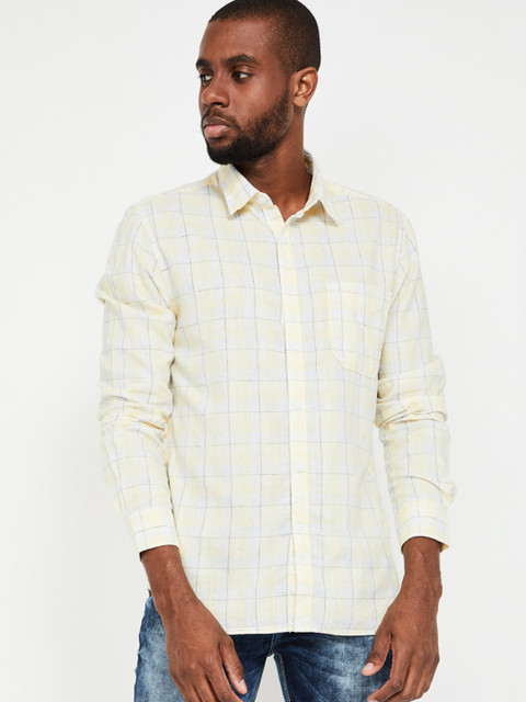 

CODE by Lifestyle Men Yellow Regular Fit Checked Casual Shirt