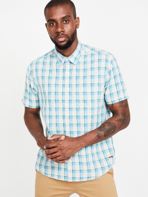 

CODE by Lifestyle Men Turquoise Blue & White Slim Fit Checked Casual Shirt