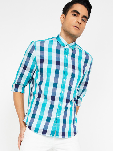 

CODE by Lifestyle Men Green & White Slim Fit Checked Casual Shirt