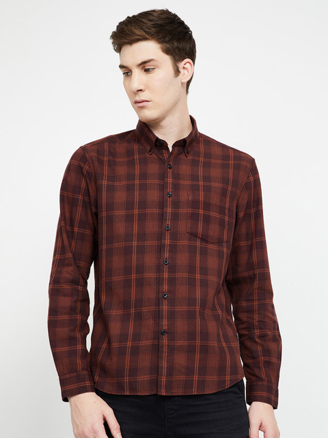 

CODE by Lifestyle Men Brown Regular Fit Checked Casual Shirt