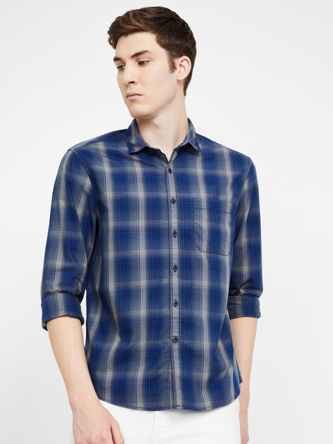 

CODE by Lifestyle Men Grey & Blue Slim Fit Checked Casual Shirt