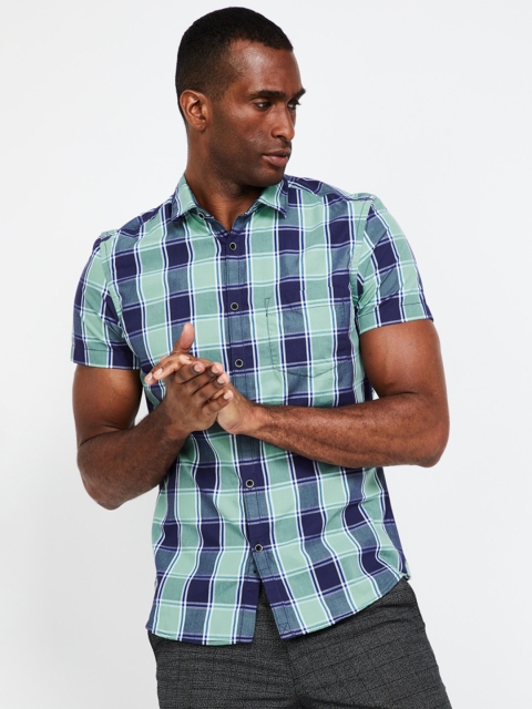 

CODE by Lifestyle Men Green & Blue Slim Fit Checked Casual Shirt
