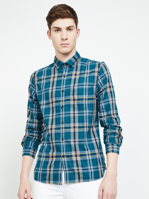 

CODE by Lifestyle Men Teal & White Slim Fit Checked Casual Shirt