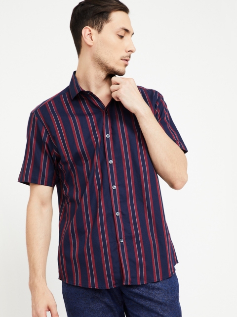 

CODE by Lifestyle Men Navy Blue & Red Regular Fit Striped Casual Shirt