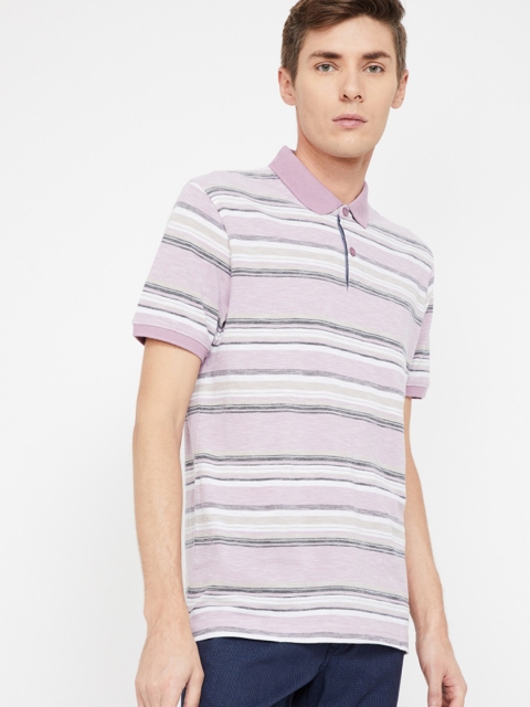 

CODE by Lifestyle Men Purple Striped Polo Collar T-shirt
