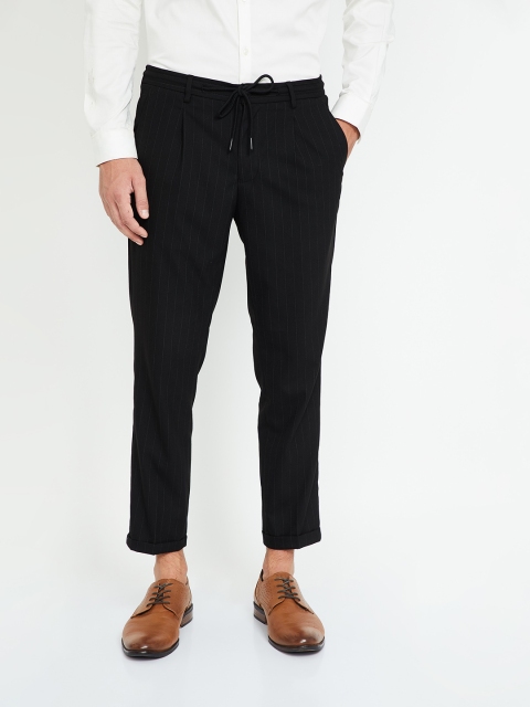 

CODE by Lifestyle Men Black Slim Fit Striped Peg Trousers