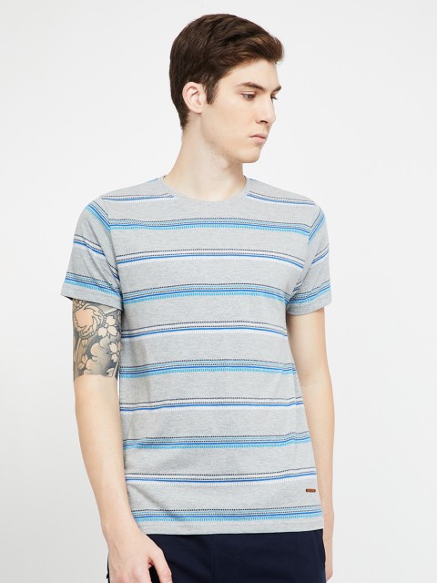 

CODE by Lifestyle Men Grey Striped Round Neck T-shirt