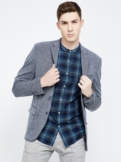 

CODE by Lifestyle Men Navy Blue & Grey Self-Design Slim Fit Blazer