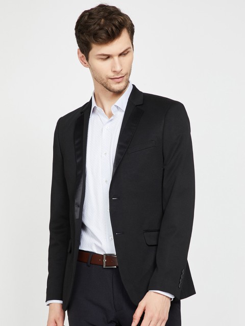 

CODE Men Black Solid Super Slim-Fit Tuxedo Blazer