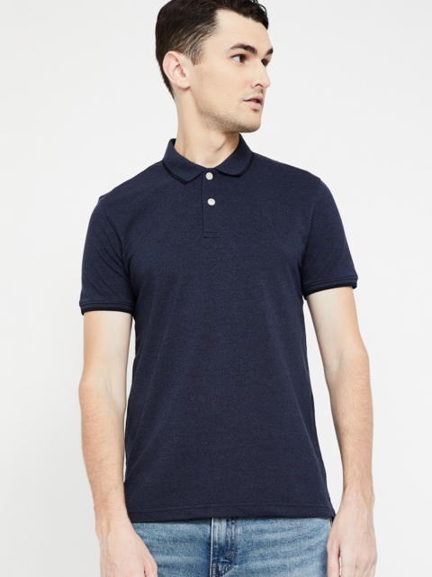 

CODE by Lifestyle Men Navy Blue Solid Polo Collar T-shirt