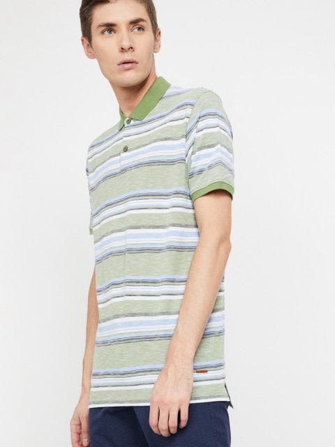 

CODE by Lifestyle Men Green Striped Polo Collar T-shirt