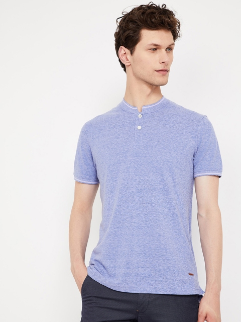 CODE by Lifestyle Men Blue Solid Mandarin Collar T-shirt