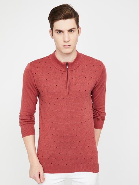 

CODE by Lifestyle Men Rust & Black Self Design Sweater