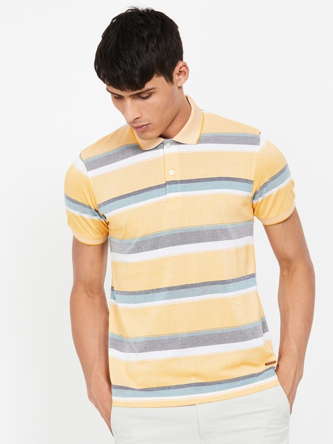

CODE by Lifestyle Men Yellow Striped Polo Collar T-shirt