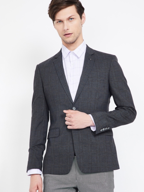 

CODE by Lifestyle Men Charcoal Grey Checked Super Slim Fit Single Breasted Blazer