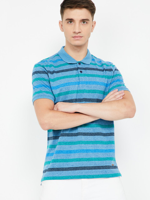 

CODE by Lifestyle Men Blue Striped Polo Collar T-shirt