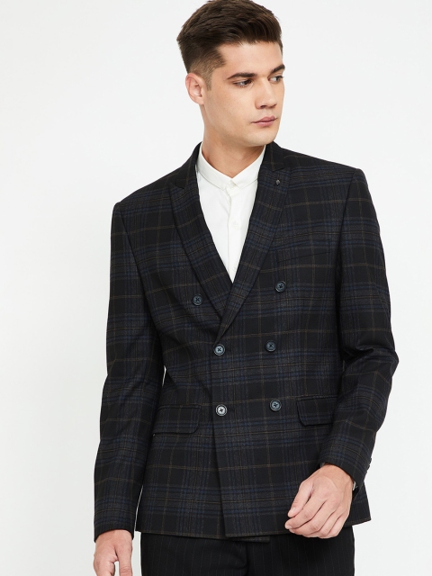 

CODE by Lifestyle Men Black & Grey Checked Double-Breasted Slim-Fit Formal Blazer